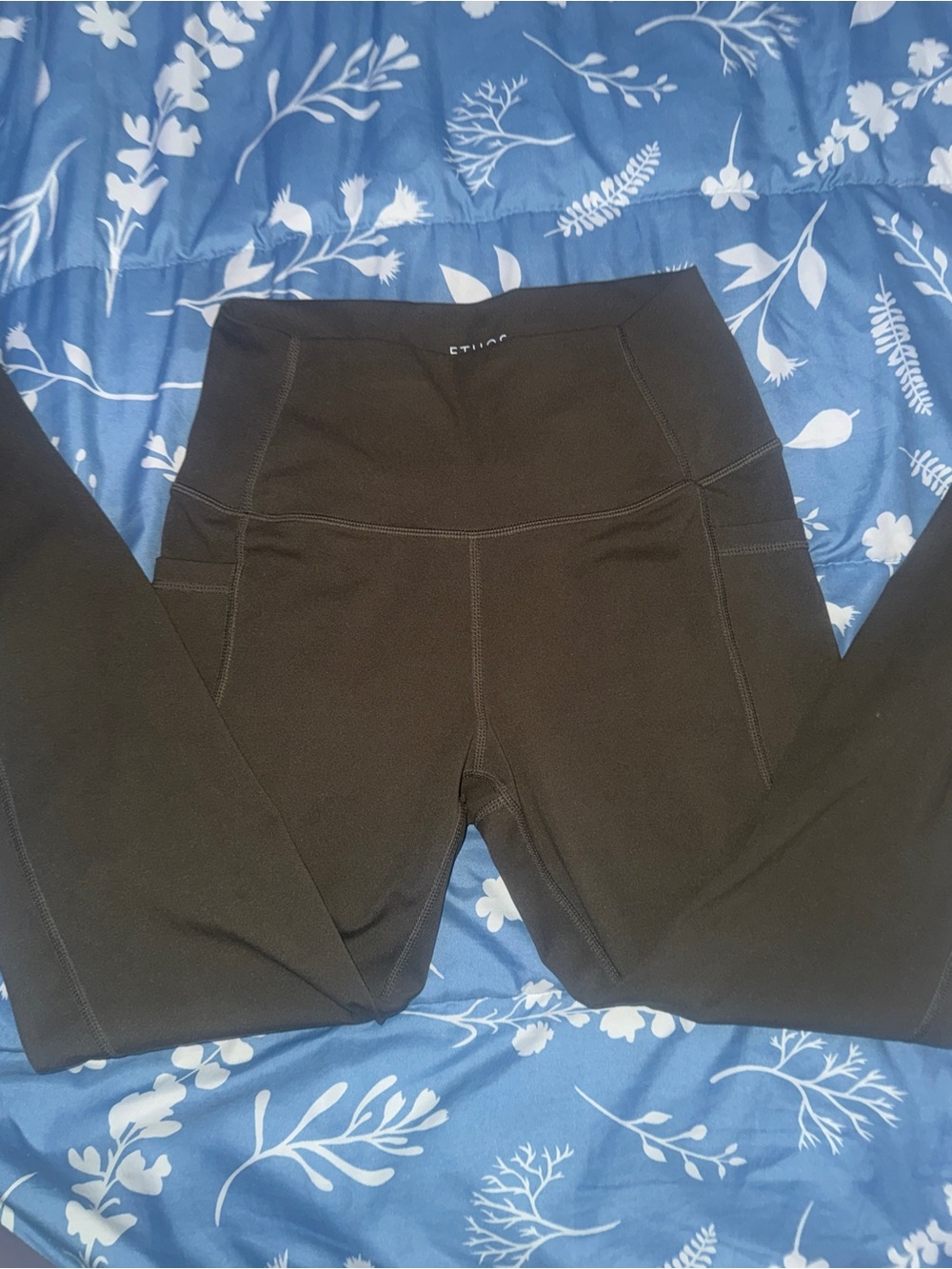 High-Rise Dark Green Leggings with Stitched Paneling